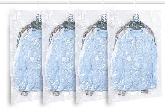 4 Kompressionsbeutel + 1 Handpumpe – M – 67 X 110 Cm – Nachhaltiger Wäschebeutel – Für Kleidung, Anzüge Und Kleider – Wiederverwendbare Kleiderschrank-organizer