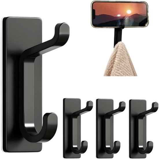 4-teiliges Set Wandhaken Für Mäntel Und Handtücher (schwarz, 2,2 X 3,3 X 8 Cm), Starke Klebehaken Für Badezimmertüren.