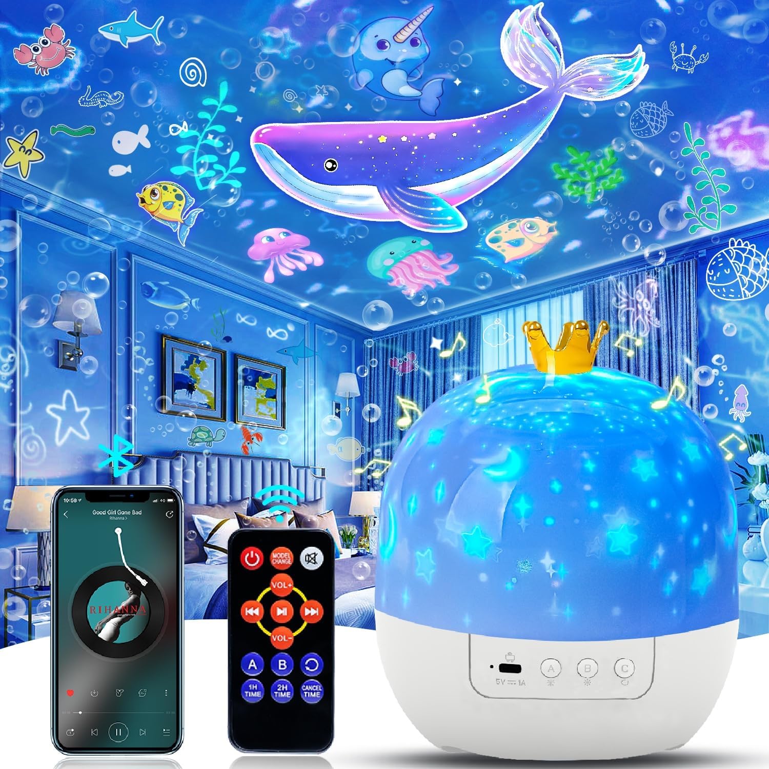 21-teiliges Set Mit Filmplayern Und Nachtlicht Fürs Kinderzimmer – Deckenmontage – Mit Fernbedienung Und Bluetooth-lautsprecher – Baby-nachtlicht