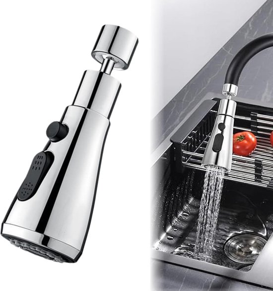 Küchenbrausekopf, 360° Schwenkbarer Auslauf, Wasserhahnanschluss/adapter, 3-stufiger Brauseaufsatz, Ersatz-luftsprudler Für Dusche/küche/bad – Silber