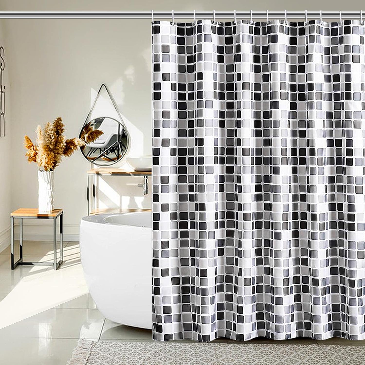 Xxl Verdickter, Schimmelresistenter, Wasserdichter Polyester-badezimmervorhang – 200 X 200 Cm Mosaik-duschvorhang Für Nassräume