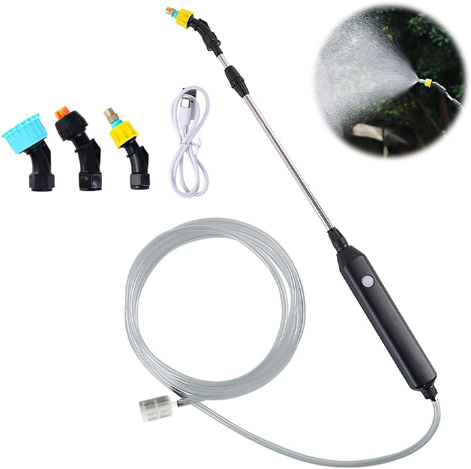 Elektrische Gartenspritze, Dachspritze, Teleskopstangenspritze Mit 3 Düsen Und 5-meter-schlauch, Usb-aufladbar, Tragbare Gartenspritze