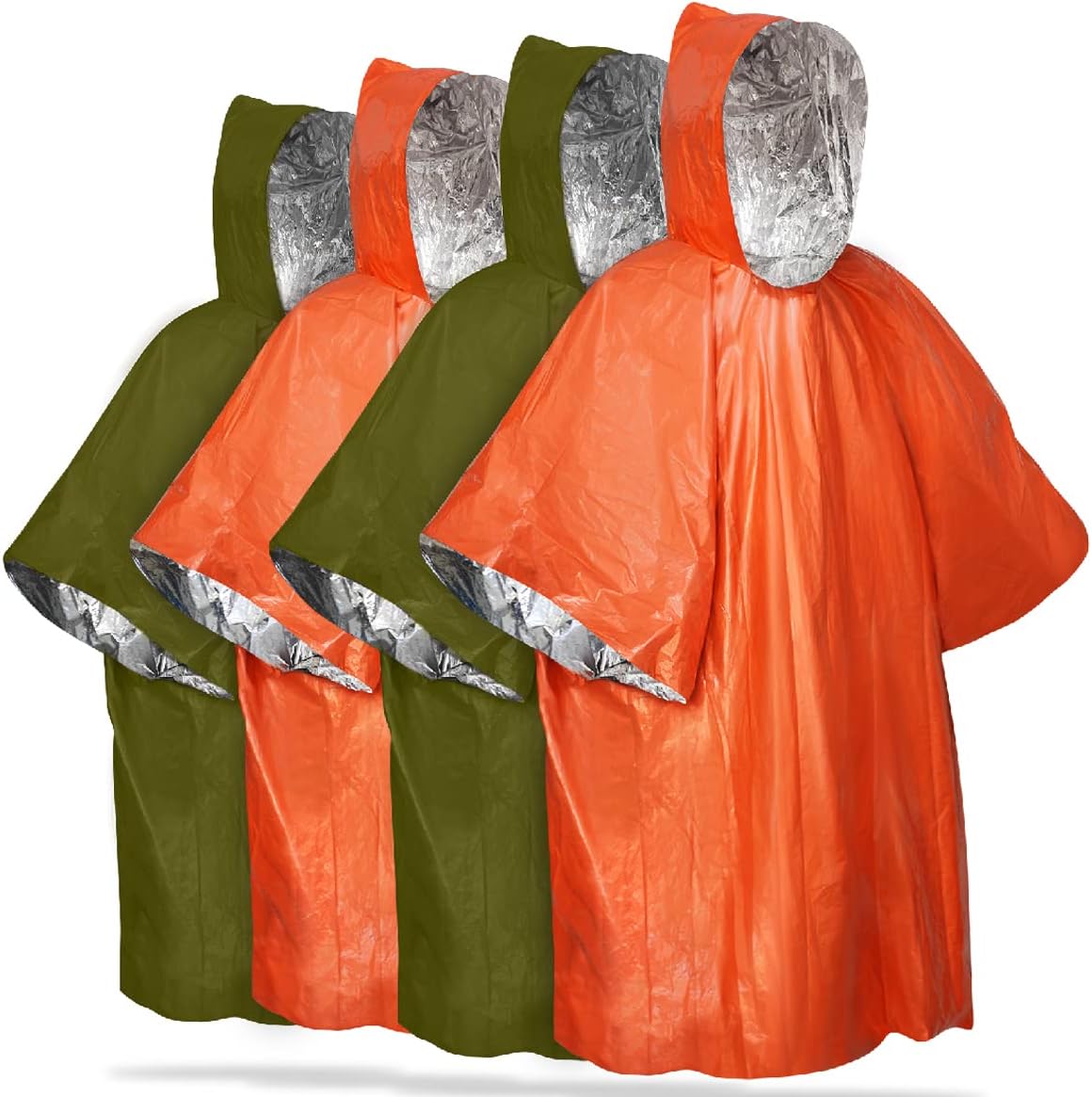 4-teiliges Tragbares Überlebensset Aus Aluminiumfolie Für Outdoor-aktivitäten – Kälteschutz-regenmantel Und Unterkühlung – Orange + Militärgrün
