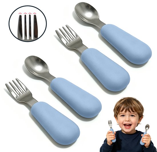 Babybesteck-set Gabel & Löffel – 2 Sets (2 Löffel + 2 Gabeln) – Essbesteck Für Kinder – 11,5 X 2,8 Cm