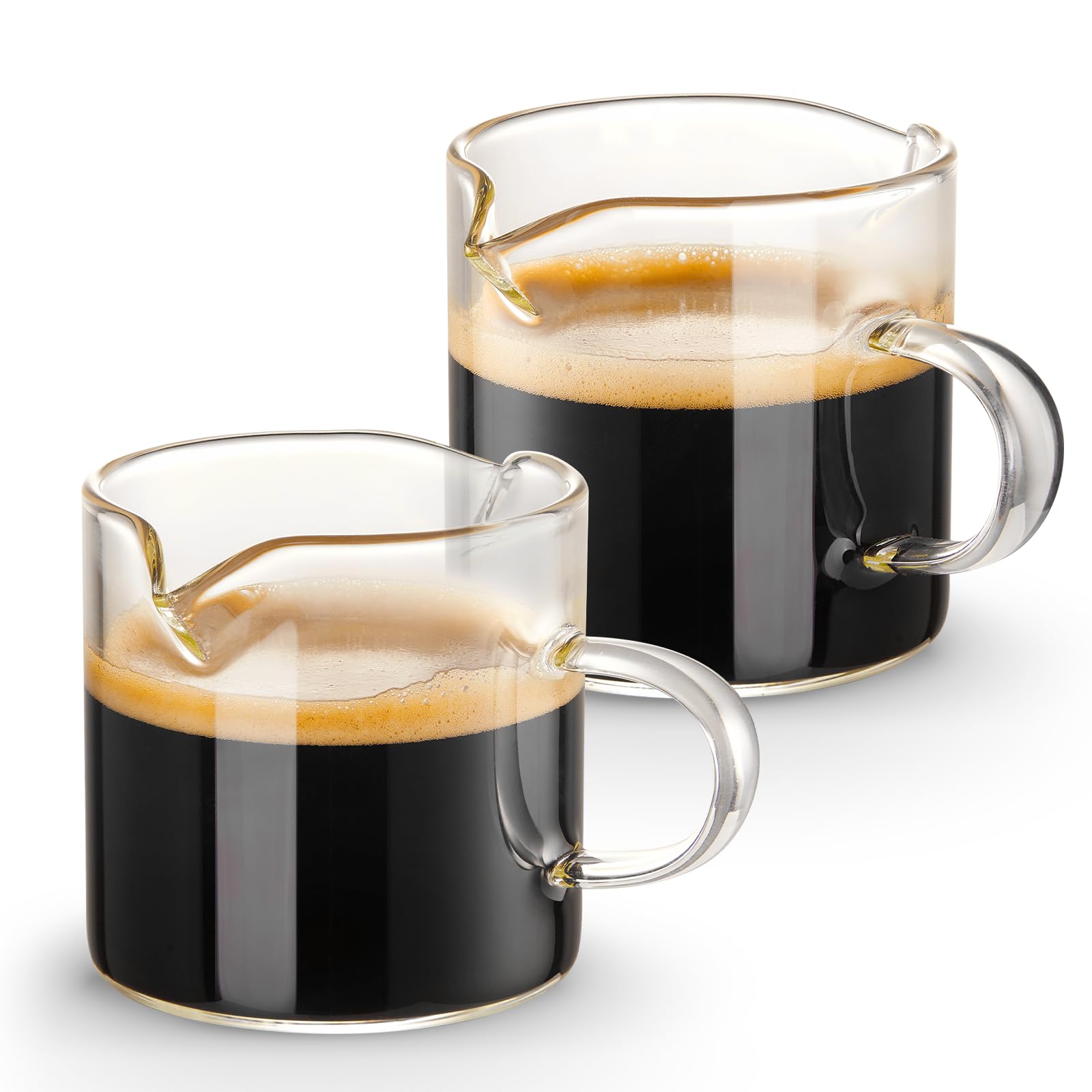 Espressotassen-set (2-teilig): Doppelmundtasse (118 Ml), Kleine Tasse, Milchkännchen Mit Henkel, Klarglas, Zubehör Für Kaffeemaschinen
