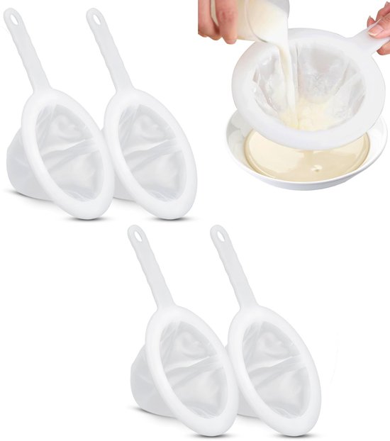 4-teiliges 200-mesh-nylonfilterset, Feines Küchensieb Mit Griff Für Tee, Saft, Kaffee, Milch, Sojamilch Und Joghurt – Weiß