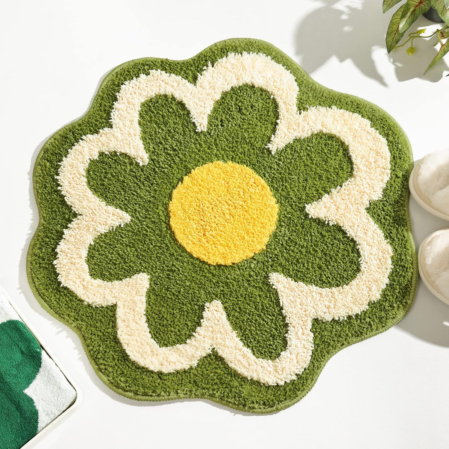 Grüner Badezimmerteppich Mit Blumenmuster, Rutschfest Und Saugfähig, Super Süßer, Maschinenwaschbarer Badezimmerteppich