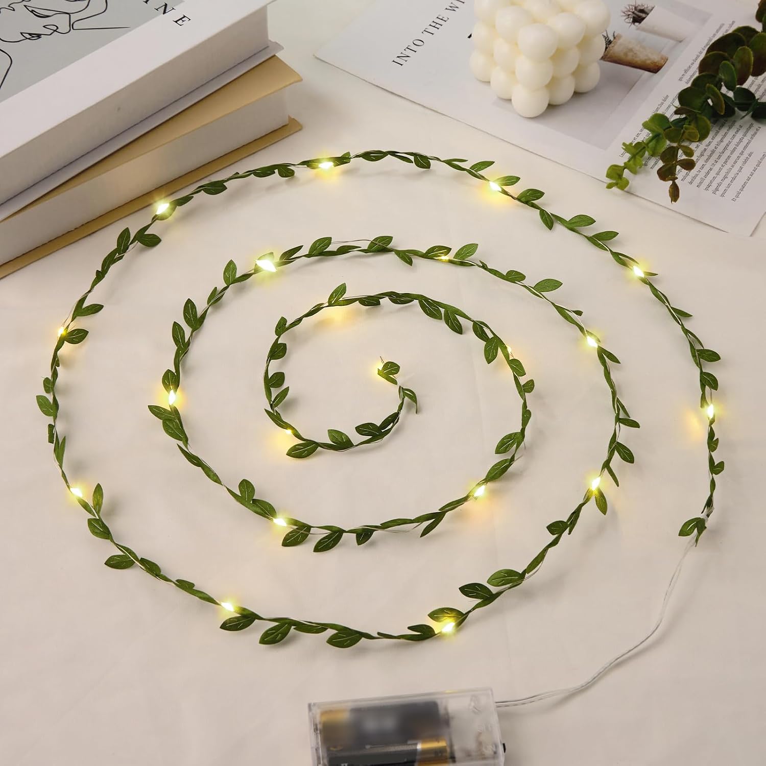 2 Stück – 2 M Lange Lichterkette Mit Grünen Blättern – 20 Leds – Batteriebetrieben – Künstliche Efeugirlande – Für Die Wanddekoration Im Innenbereich, Z. B. Für Geburtstage Und Hochzeiten