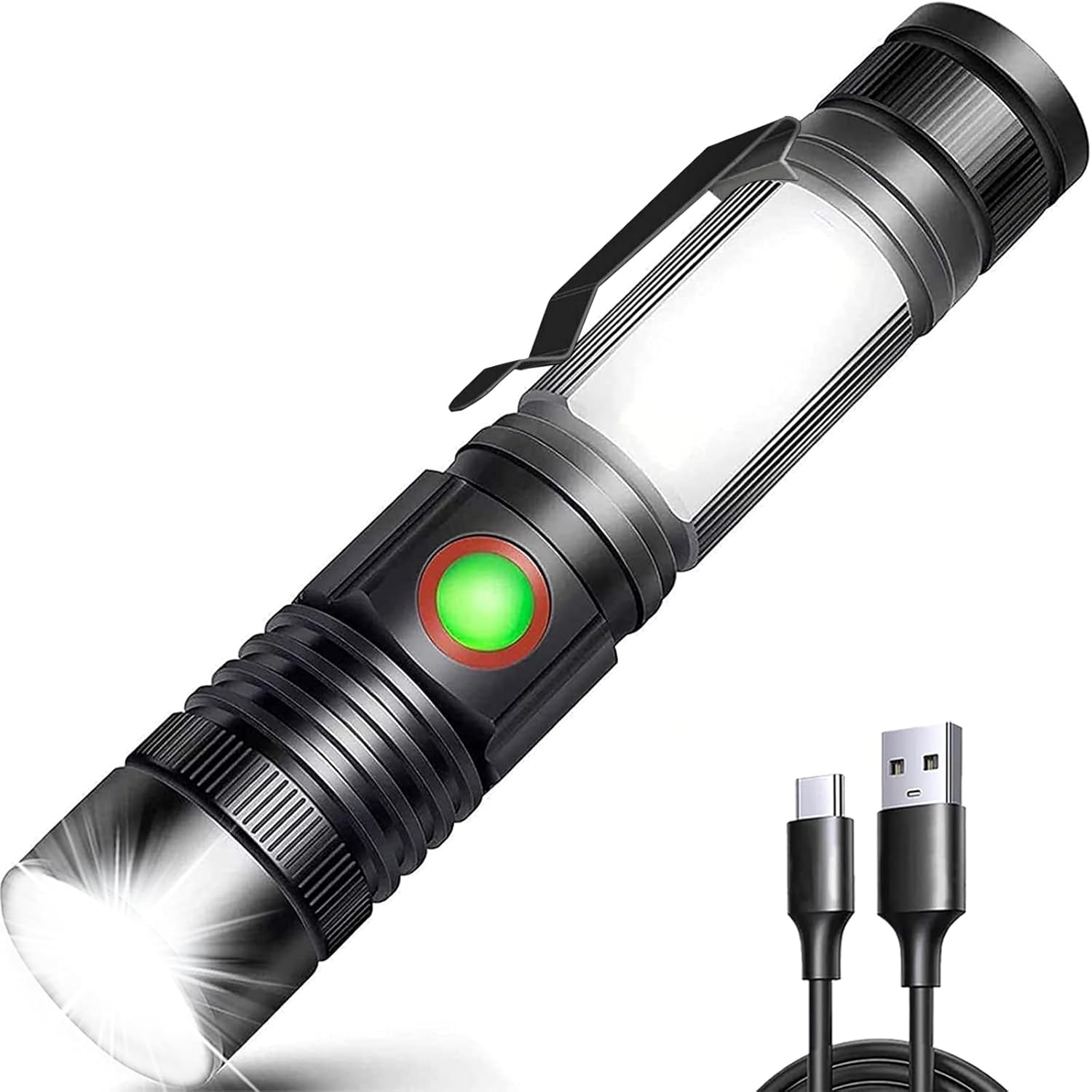Wiederaufladbare Led-taschenlampe, Leistungsstark, Cob, Tragbar, Zoombar, Für Auto, Garage, Werkstatt, Camping, Basteln (magnetischer Boden)