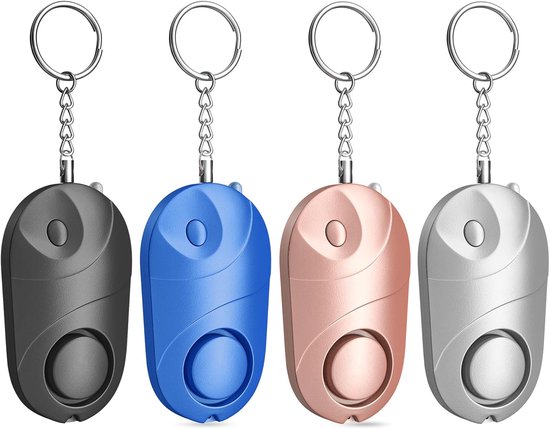 Vierteiliges Persönliches Sicherheitsalarm-set – Led-leuchten/kompakte Notfall-schlüsselanhänger – Diebstahlschutz – Schwarz/blau/roségold/silber