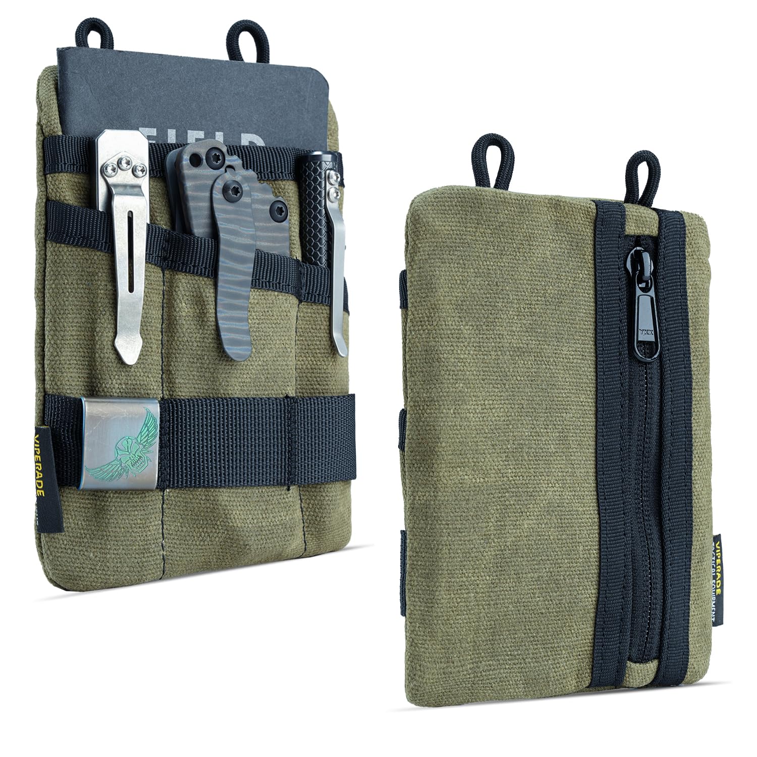 Kleine Edc-tasche, Edc-organizer-tasche Aus Gewachstem Canvas, Kleine Werkzeugtasche Mit 5 Fächern, Organizer Für Taschenlampe, Multitool, Stift Und Notizbuch