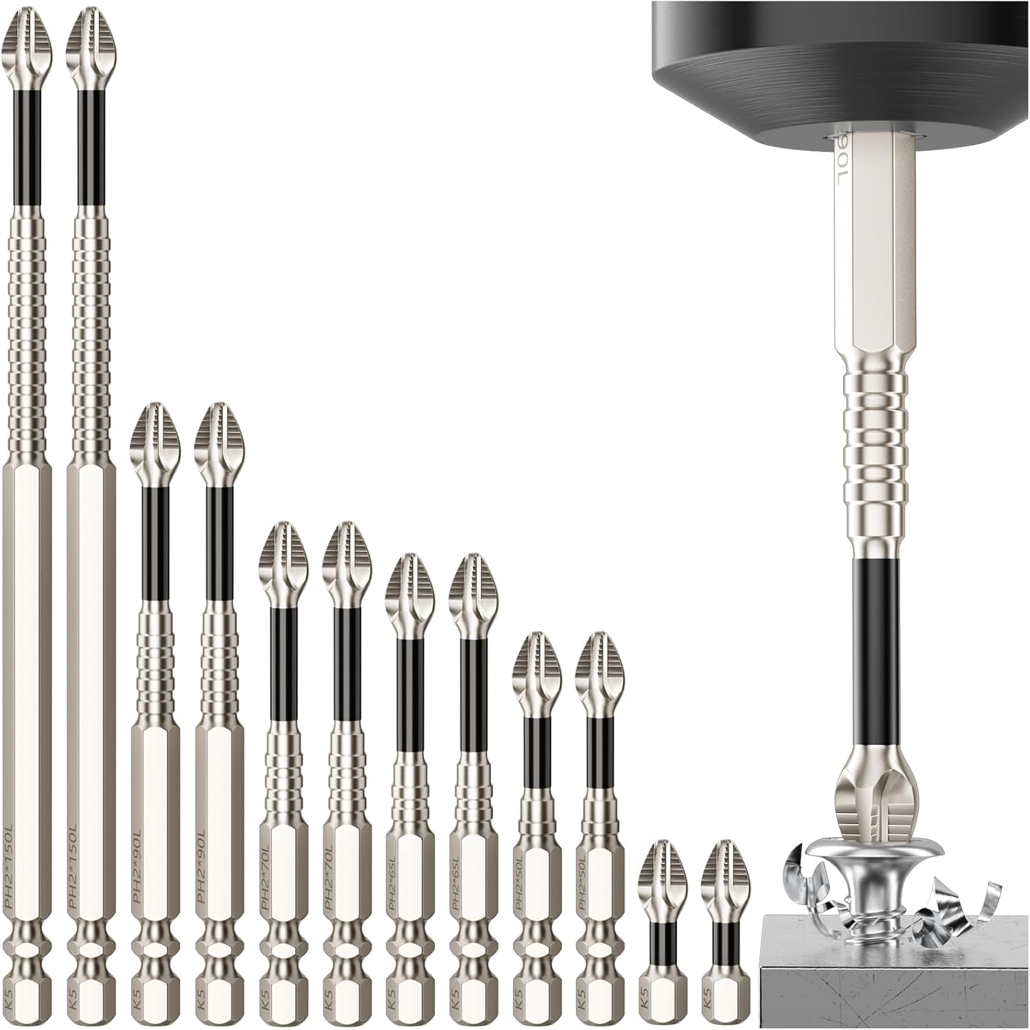 12-teiliges K5-schlagfestes Magnetschraubendreher- Und Bohrer-set – 25 Bis 150 Mm