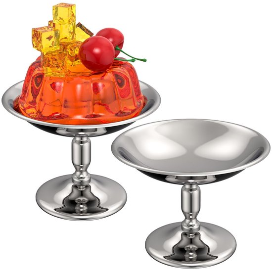 2-teiliges Wiederverwendbares, Silberfarbenes Edelstahl-eiscreme-/pudding-/joghurtbecher-set Mit Streifen