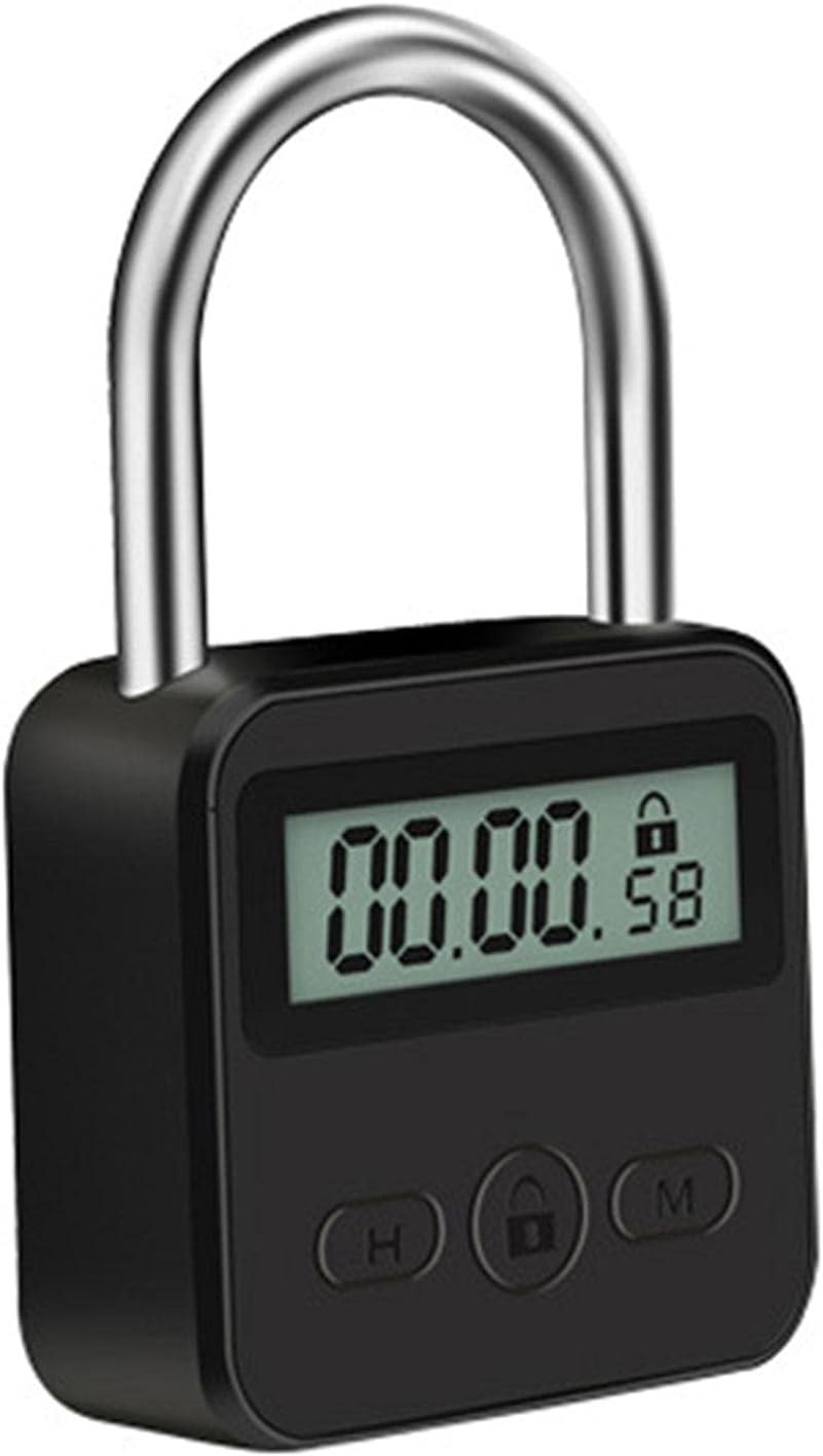 Zeitschaltuhr Aus Metall, Maximaler Timer 99 Stunden, Wiederaufladbar, Mit Lcd-anzeige Und Zahlenschloss (schwarz).