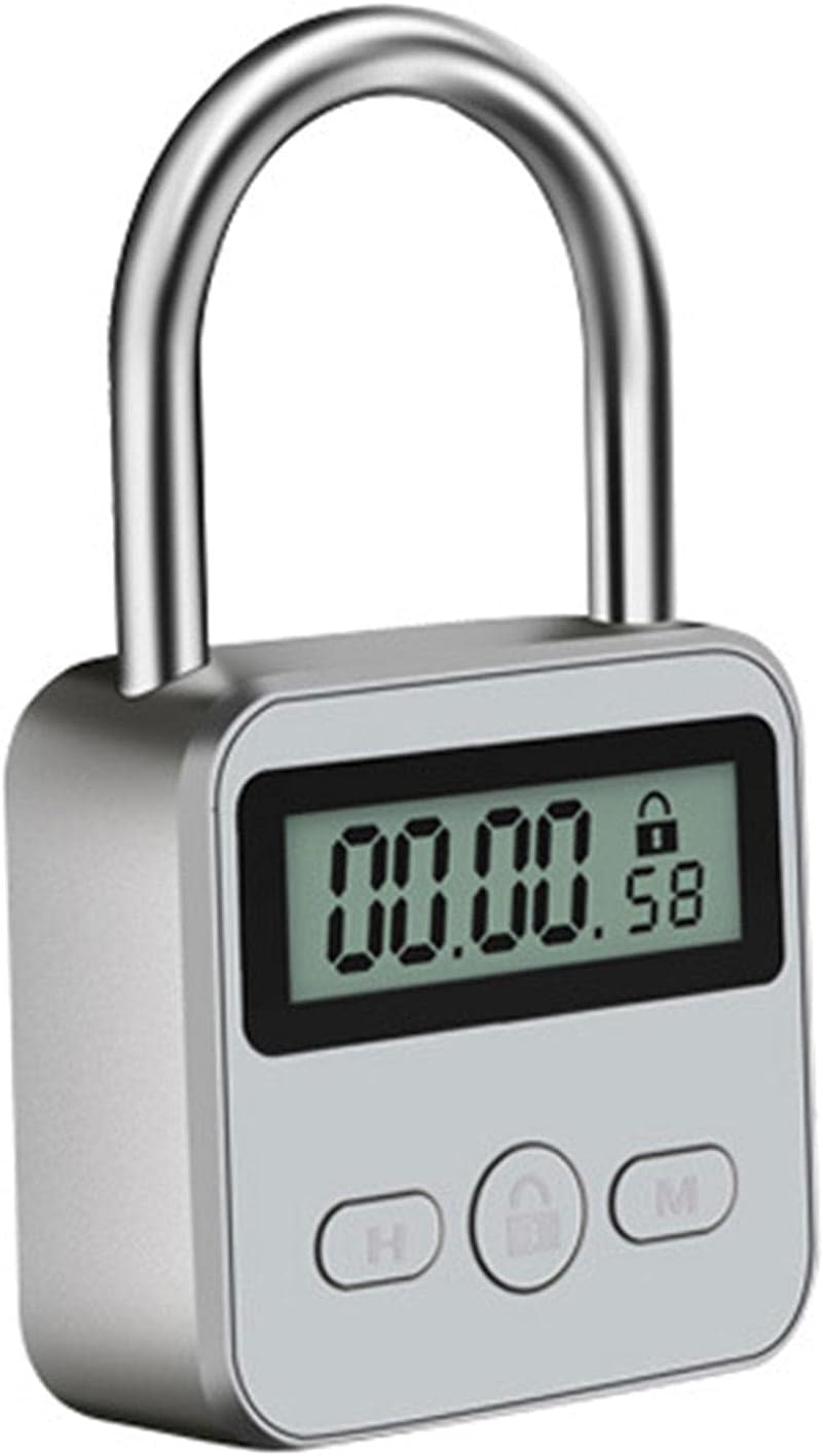 Zeitschaltuhr Aus Metall, Maximaler Timer 99 Stunden, Wiederaufladbar, Mit Lcd-anzeige Und Zahlenschloss (silber).