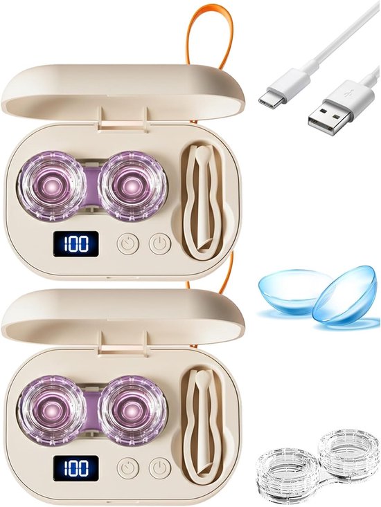 Ultraschall-kontaktlinsenreiniger, Wiederaufladbar, Tragbar, Usb-betrieben, 3 Einstellungen, Abs Mit Spiegel, Für Fitnessstudio, Sport, Laufen, Fitness, Hotel (2 Stück)