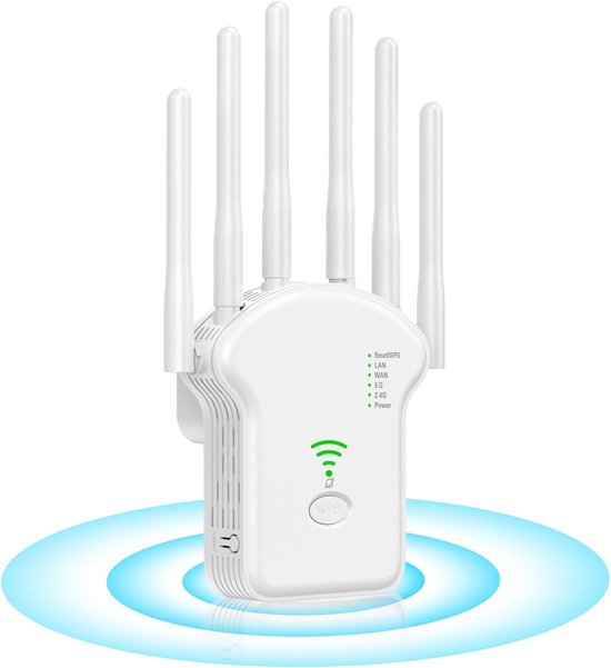 Wlan-extender Mit 1200 Mbit/s, 78 % Schnellerer Repeater Mit Großer Reichweite Und Ethernet-anschluss, Reichweite Bis Zu 1.115 M², Unterstützt 100 Geräte, Dualband (2,4 Ghz + 5 Ghz)