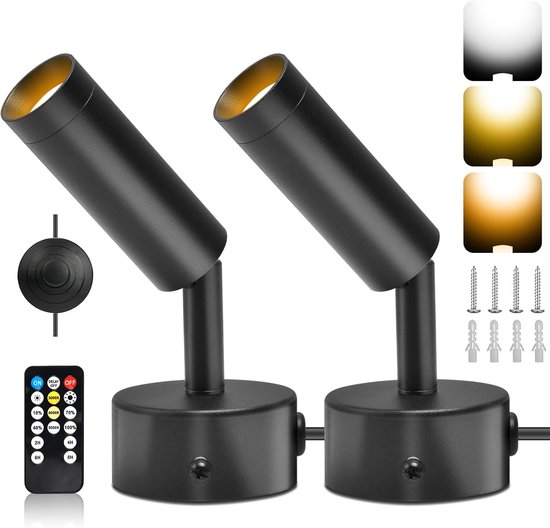 Schwarze, Kabelgebundene, Um 360° Drehbare Led-wandleuchte, 5 W – Einstellbare Farbtemperatur, Timer Und Fernbedienung, Geeignet Für Galerie- Und Pflanzenbeleuchtung.