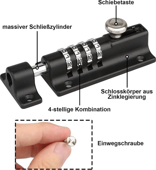 Wetterfestes 4-stelliges Zahlenschloss, Riegel Aus Zinklegierung Für Tore, Schuppen, Gärten, Schränke Und Garagen