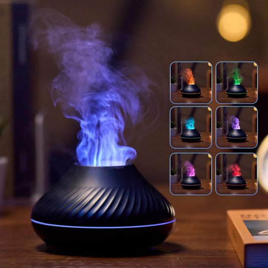 Aromadiffusor Mit Flammeneffekt (130 Ml), Aromadiffusor Mit 7 Farben Und Simulierter Flammenlampe, Kann Mit Ätherischen Ölen Für Die Aromatherapie Befüllt Werden (schwarz)