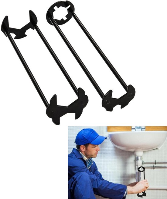 2-teiliger Universal-spülbecken- Und Armaturenschlüssel (schwarz), Multifunktionales Sanitärwerkzeug Für Küchen- Und Badezimmerinstallationen.