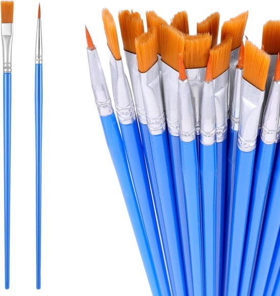 30-teiliges Acrylfarben-pinselset, 15 Feine Und 15 Flache Nylonpinsel