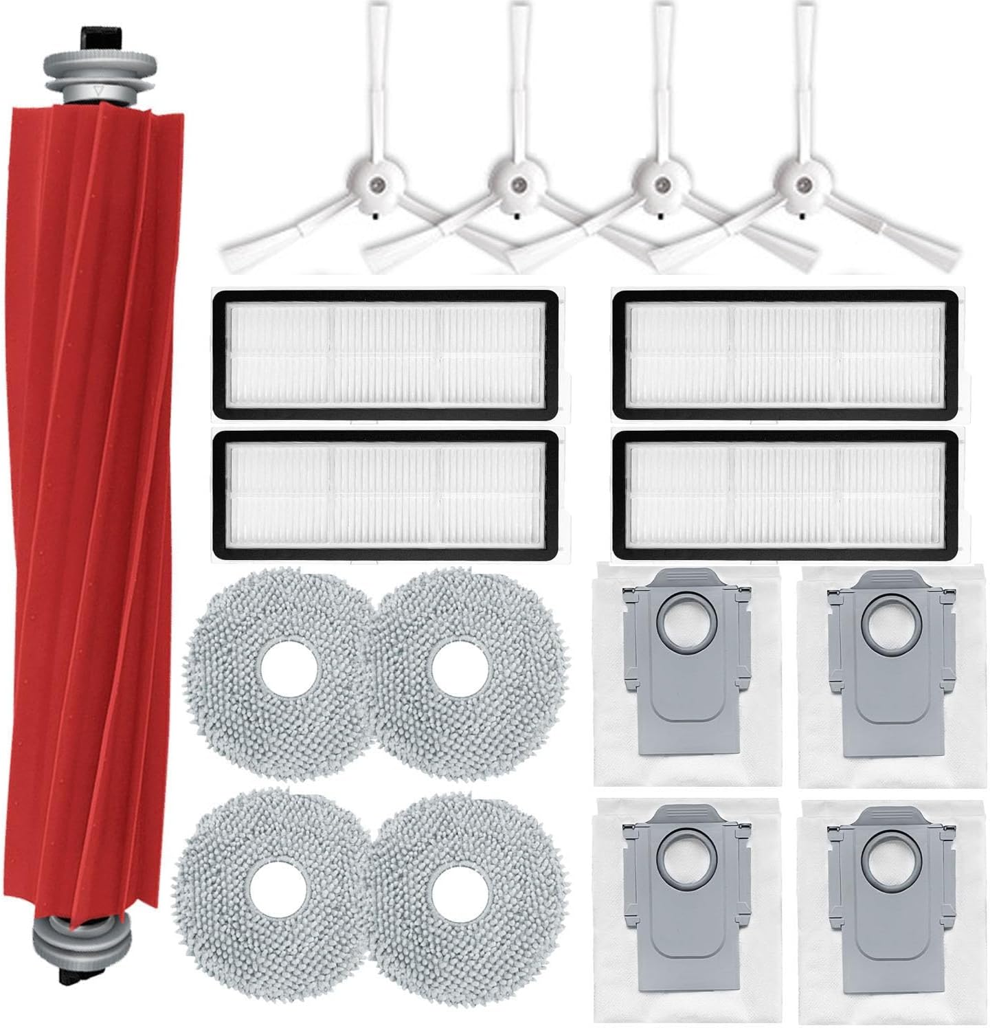 Ersatzzubehörset Für Roborock Qrevo P10 Pro/p10s/q Revo S/pro Saugroboter, 17-teilig (1 Hauptbürste + 4 Seitenbürsten + 4 Filter + 4 Staubbehälter)