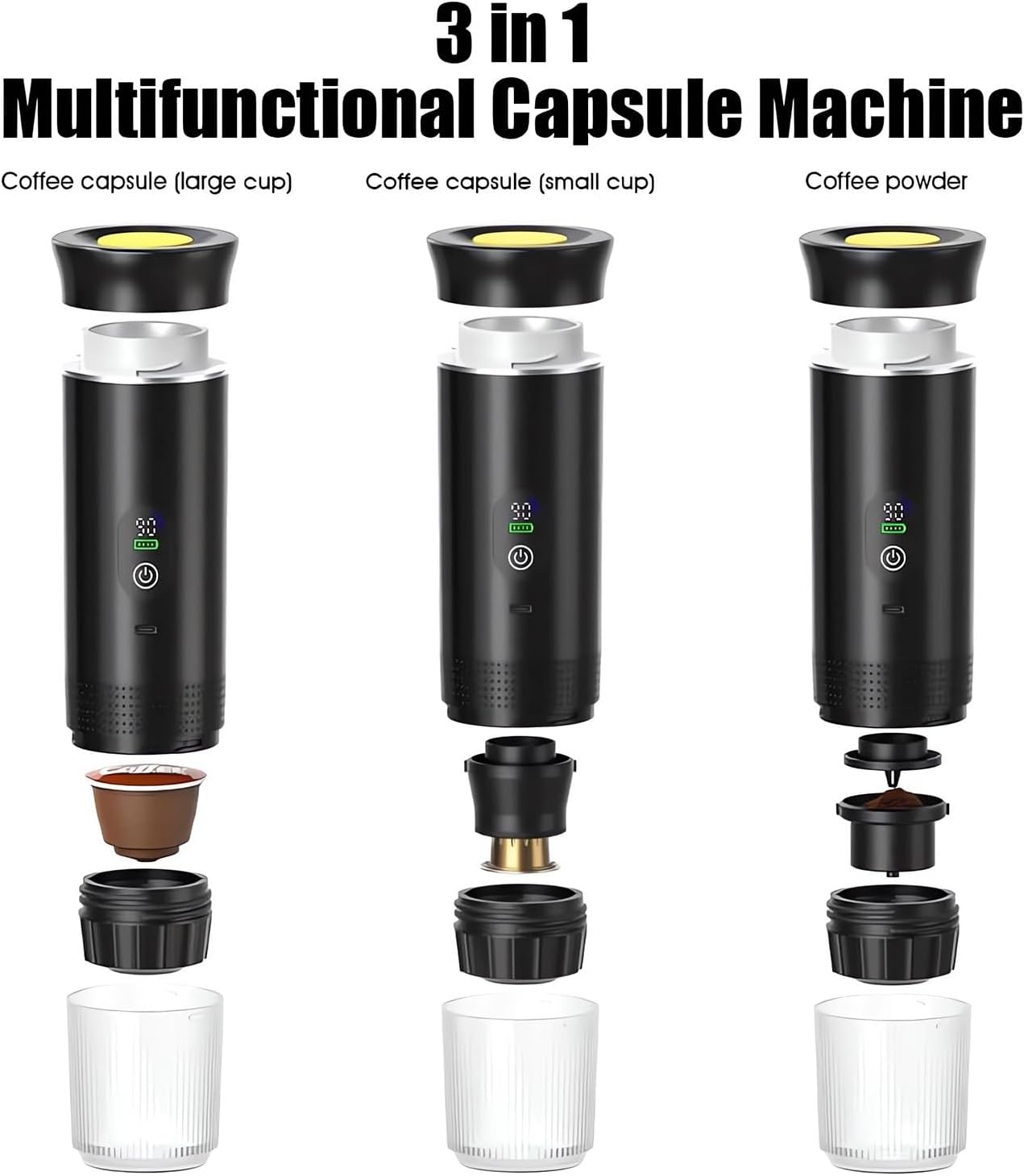 Tragbare Kaffeemaschine, 3-in-1 Elektrische Espressomaschine, Wiederaufladbar