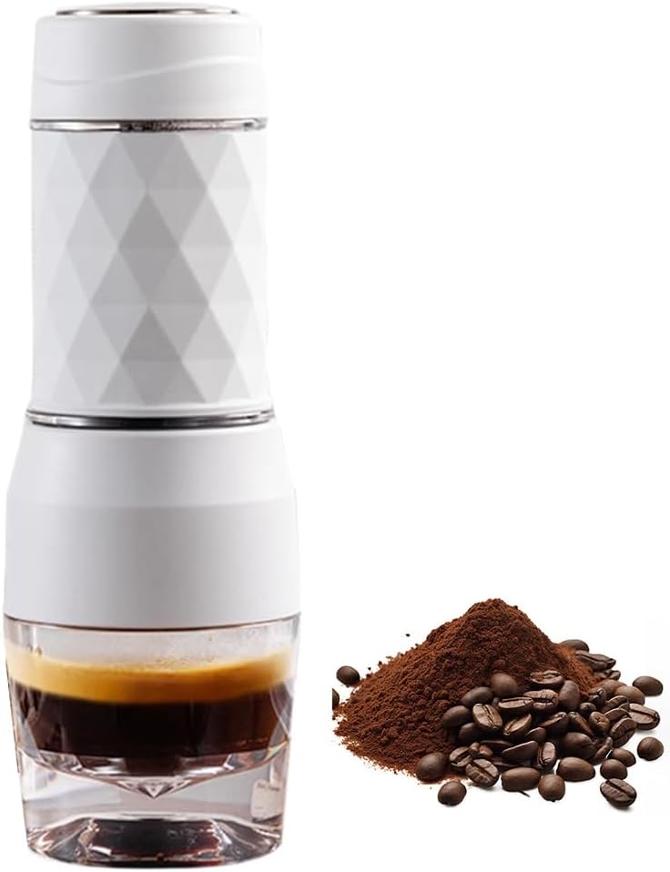 Espressomaschine, Kapseln Und Gemahlener Kaffee, Manuelle Reisekaffeemaschine, Kaffeemaschine, Kaffeemaschine Für Camping, Weiße Reisekaffeemaschine