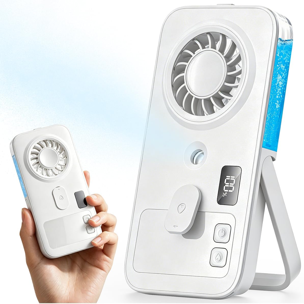 Tragbarer Mini-ventilator Mit Sprühfunktion – Klein, 4 Geschwindigkeitsstufen, Leicht Und Faltbar – Wiederaufladbar, Mit Wassersprühfunktion – Geeignet Für Den Einsatz In Der Hand Oder Auf Dem Schreib