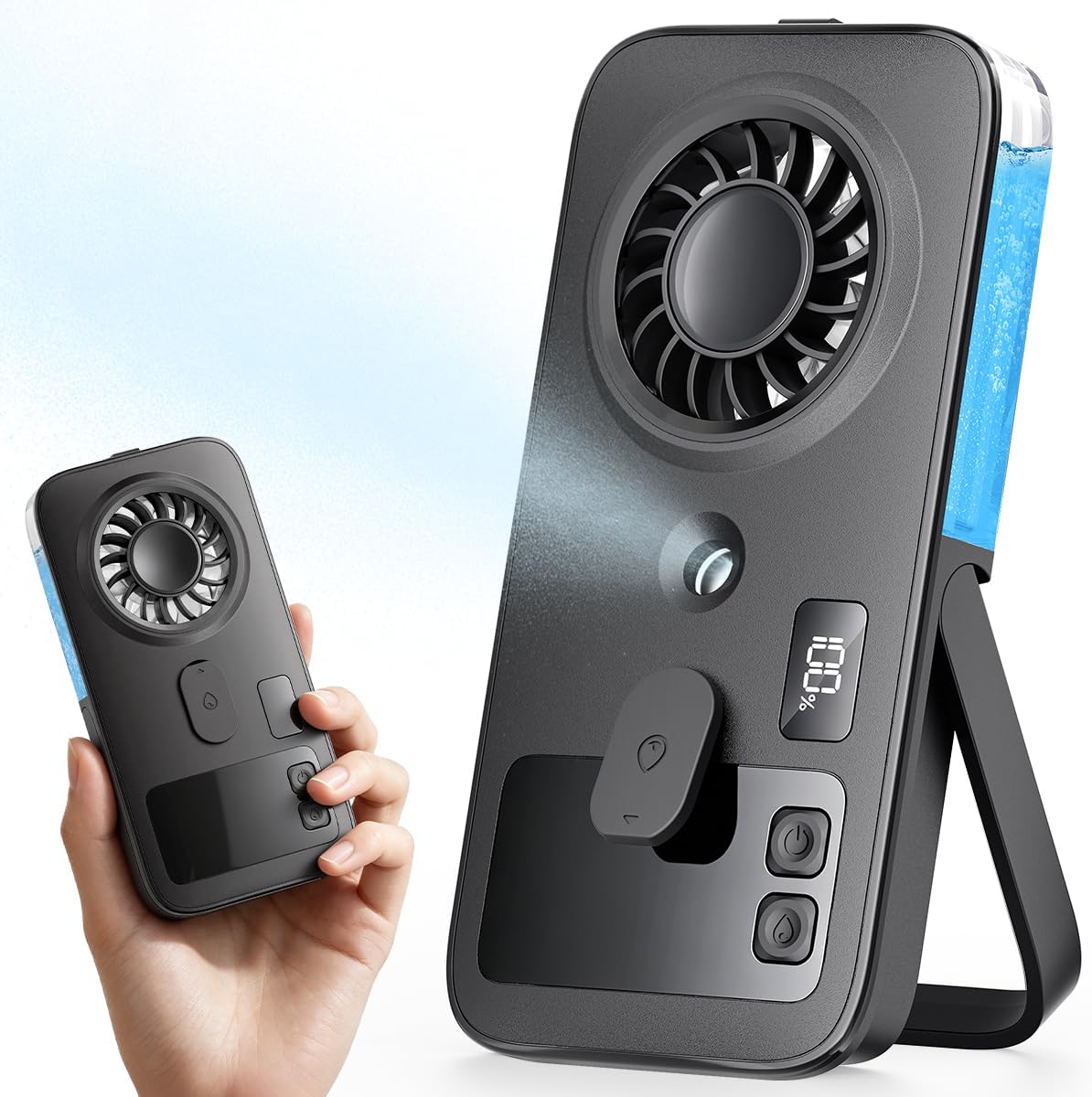 Tragbarer Mini-handventilator Mit Sprühnebel – Klein, 4 Geschwindigkeitsstufen, Leicht Und Faltbar – Wiederaufladbarer, Leistungsstarker Persönlicher Kühlventilator, Der Bläst