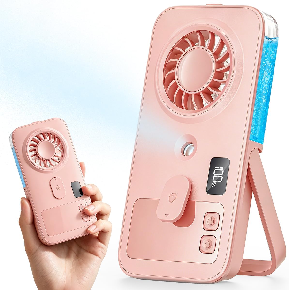 Tragbarer Mini-nebelventilator – Klein, 4 Geschwindigkeitsstufen, Leicht Und Faltbar – Wiederaufladbar, Mit Wassersprühfunktion – Geeignet Für Die Verwendung In Der Hand Oder Auf Dem Schreibtisch –