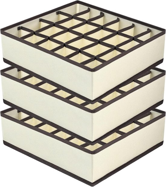 3-teiliges, Faltbares Schubladen-organizer-set Für Socken Und Unterwäsche Mit 72 Fächern – 30 X 30 X 9 Cm – Beige