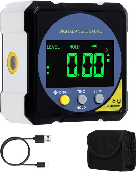 Digitales Laser-neigungsmessgerät Mit Infrarot-wasserwaage, Winkelmesser Mit Lineal, Vierseitigem Magnetfuß, Wasserdicht (ip54), Hochpräzise, Hintergrundbeleuchtetes Display