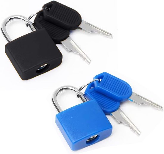 2er-set Mini-vorhängeschlösser Mit Schlüssel, Kleine Gepäck- Und Schrankschlösser Mit Schlüsselanhänger (blau & Schwarz)
