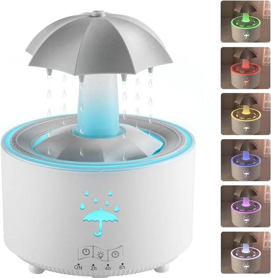 Ästhetischer 2-in-1-luftbefeuchter Und Öldiffusor Mit 360° Drehbarem Regentropfen Und 7 Led-stimmungsleuchten, Ultraschallleiser Luftbefeuchter Mit Kaltnebel
