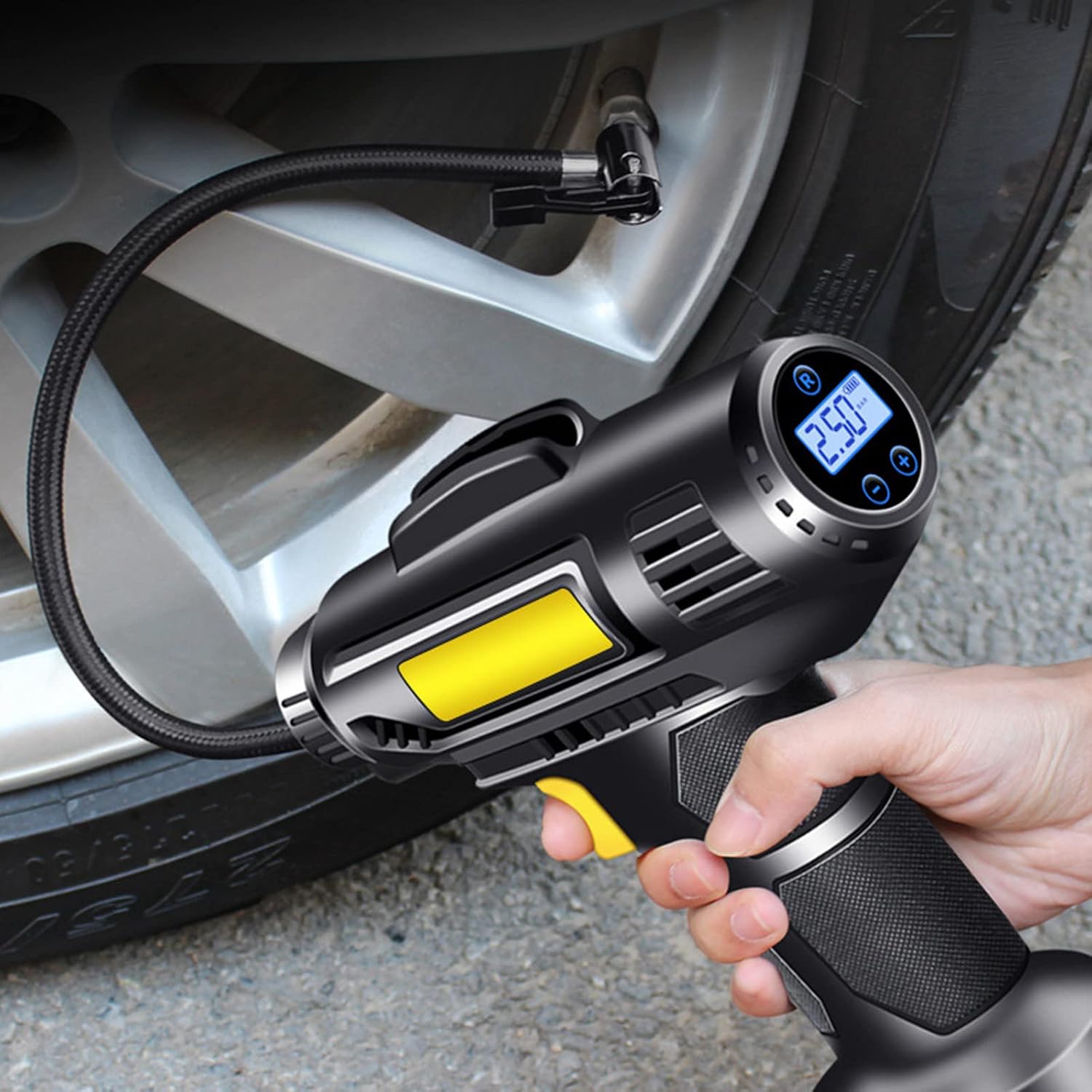 Kabellose Autoreifenpumpe – Auto & Motorrad – Lithium-akku, Usb-ladefunktion – Digitales Manometer – Kfz-adapter – Schnellaufpumpen