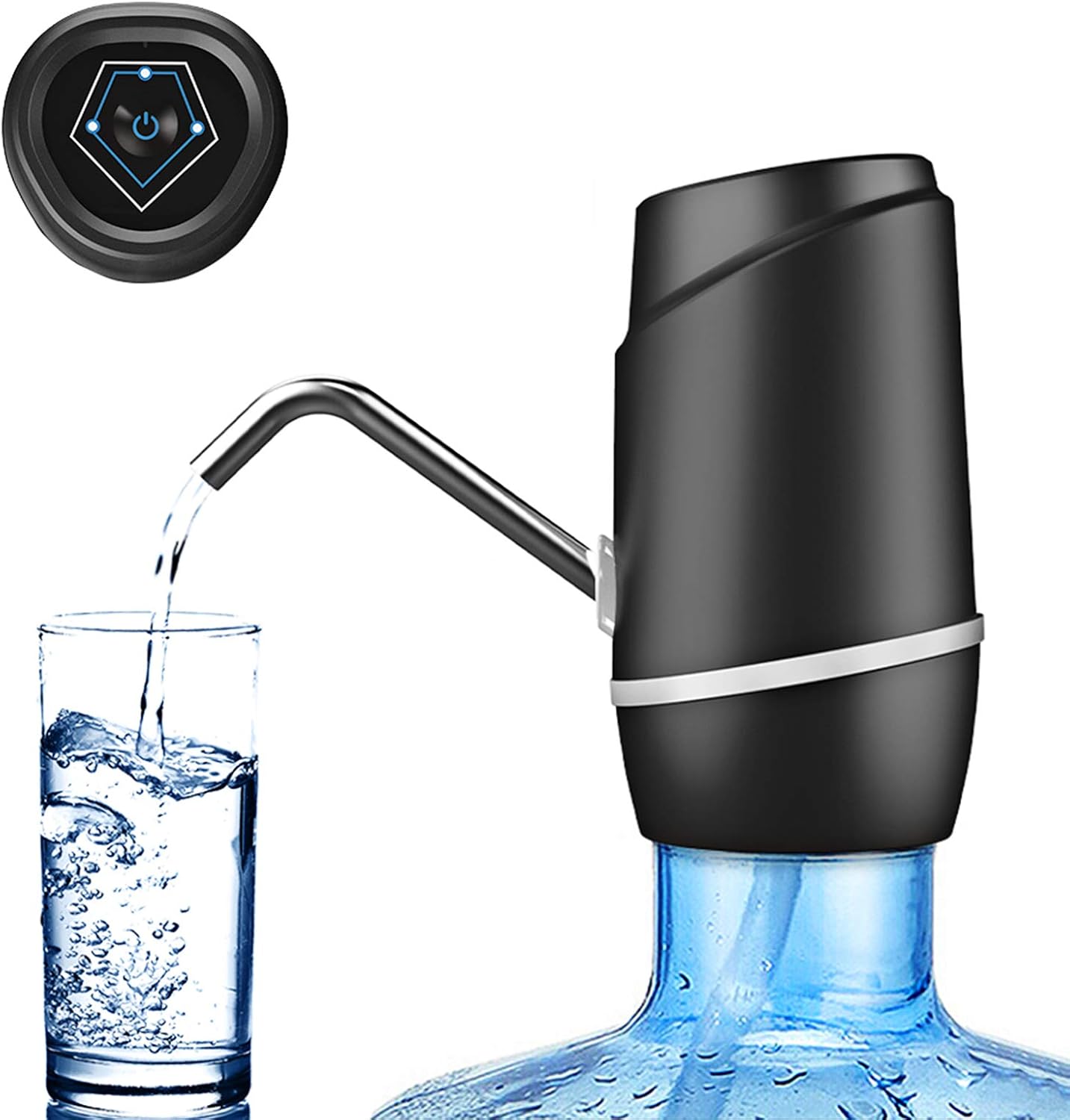 Tragbarer Elektrischer Getränkespender (5 Liter) – Universell Per Usb Aufladbar – Kompatibel Mit 2 Litern – Inklusive 2 Silikonaufsätzen – Wasserflaschenpumpe