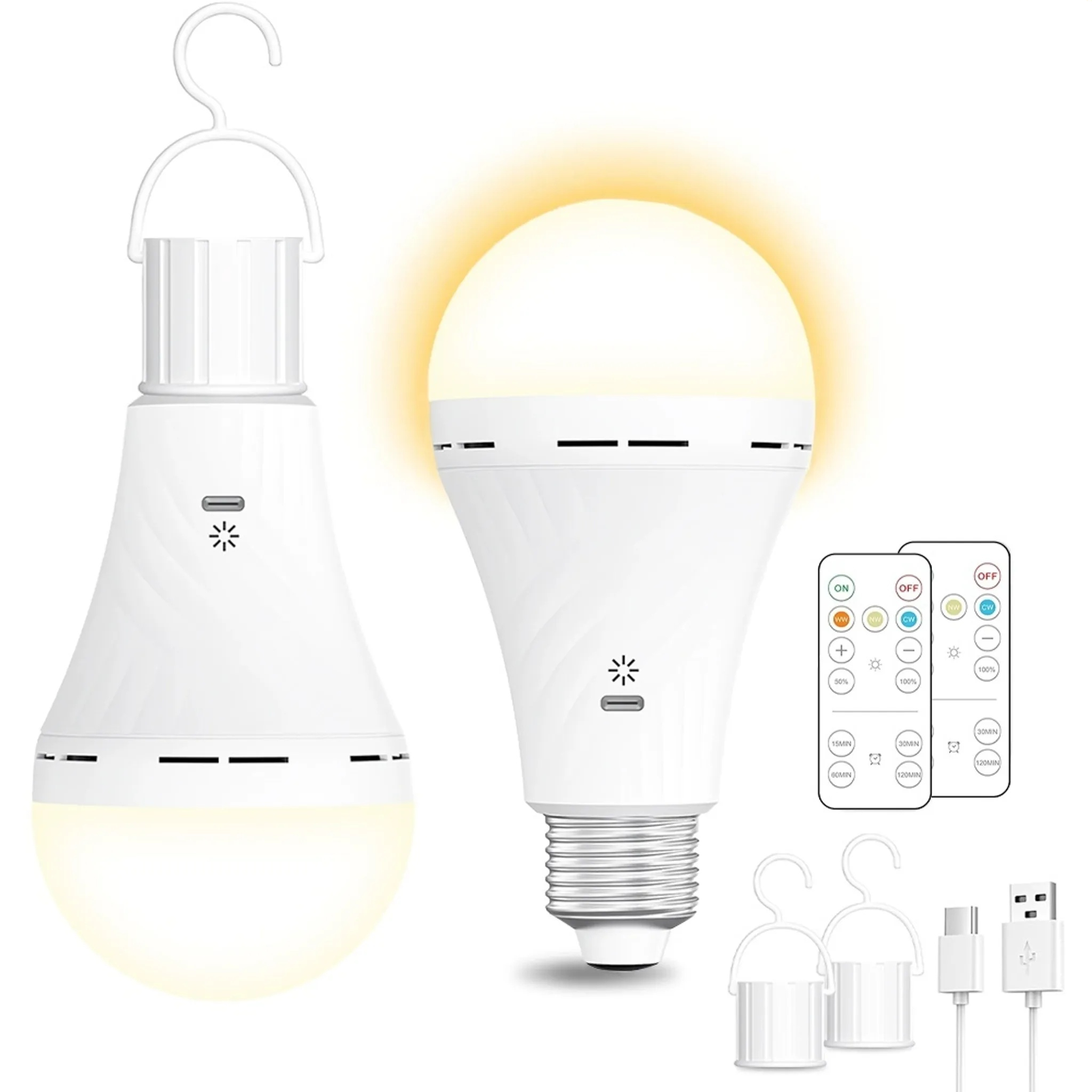 Zwei Led-lampen, Usb-aufladbar, Mit Fernbedienung Und Timer, E26-fassung, Mit Haken, Geeignet Für Tischlampen, Pendelleuchten Und Nachtlichter.