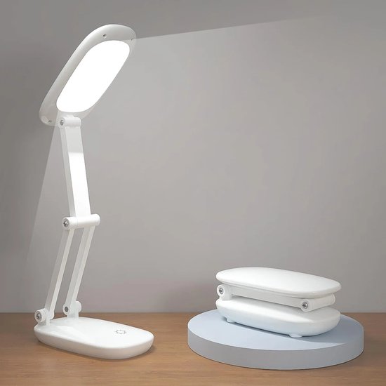 Led-schreibtischlampe Für Büro Und Zuhause, Wiederaufladbar, Faltbar, Tragbar, Mit Zwei Montageoptionen, Kabelloses Leselicht, 3 Helligkeitsstufen, Weiß