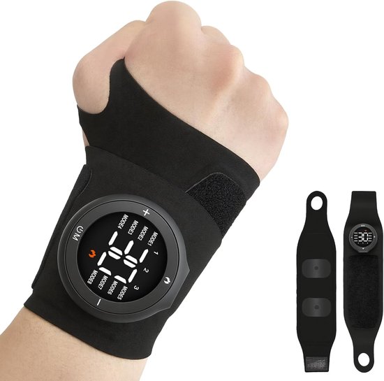 Ems/tens-handgelenkmassagegerät Mit Heizfunktion, Kabellos, Wiederaufladbar, Lindert Karpaltunnelsyndrom, Sehnenscheidenentzündung, Arthritis, Beidhändig Verwendbar (schwarz).