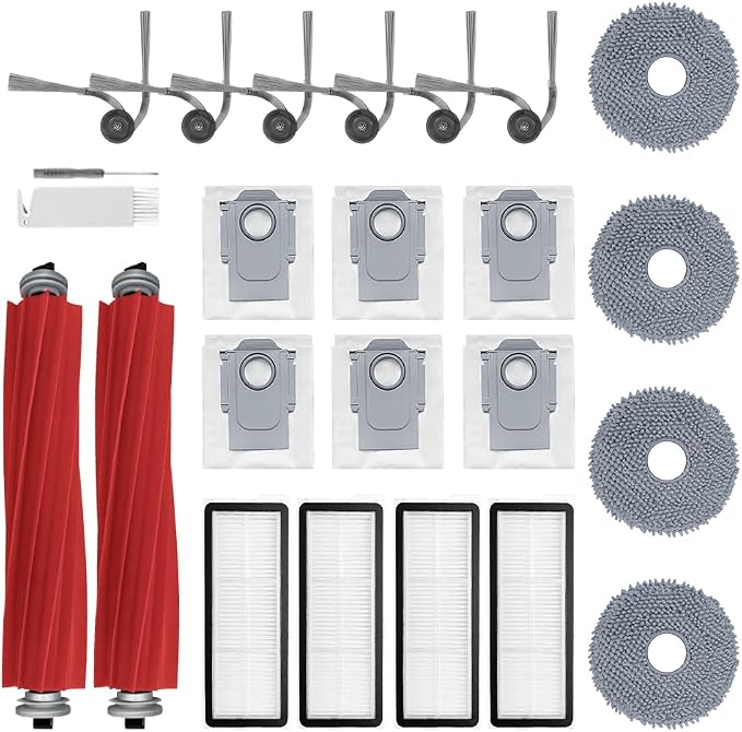 24-teiliges Zubehörset Mit Ersatzteilen Für Roborock Qv 35a, Qv 35s, Qr 598 Und Qr 798 Staubsauger: 2 Hauptbürsten, 4 Wischmopps, 6 Seitenbürsten, 4 Hepa-filter, 6 Beutel