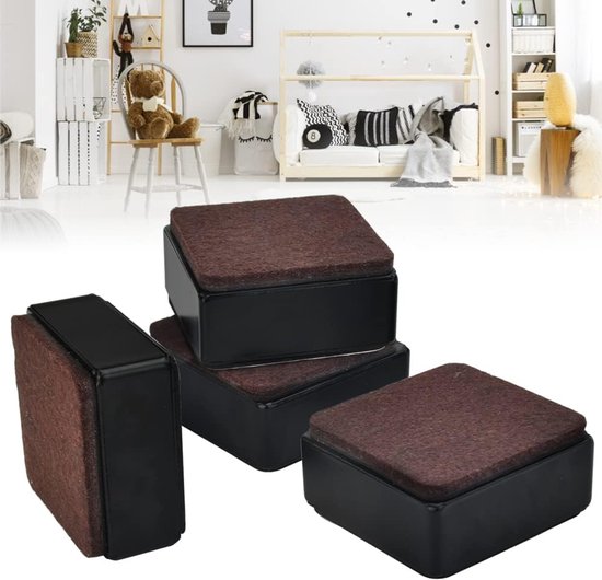 4 Selbstklebende Bettfüße Aus Kohlenstoffstahl, 60 X 60 X 32 Mm, Quadratisch, Rutschfest, Für Sofa Und Schrank, Schwarz