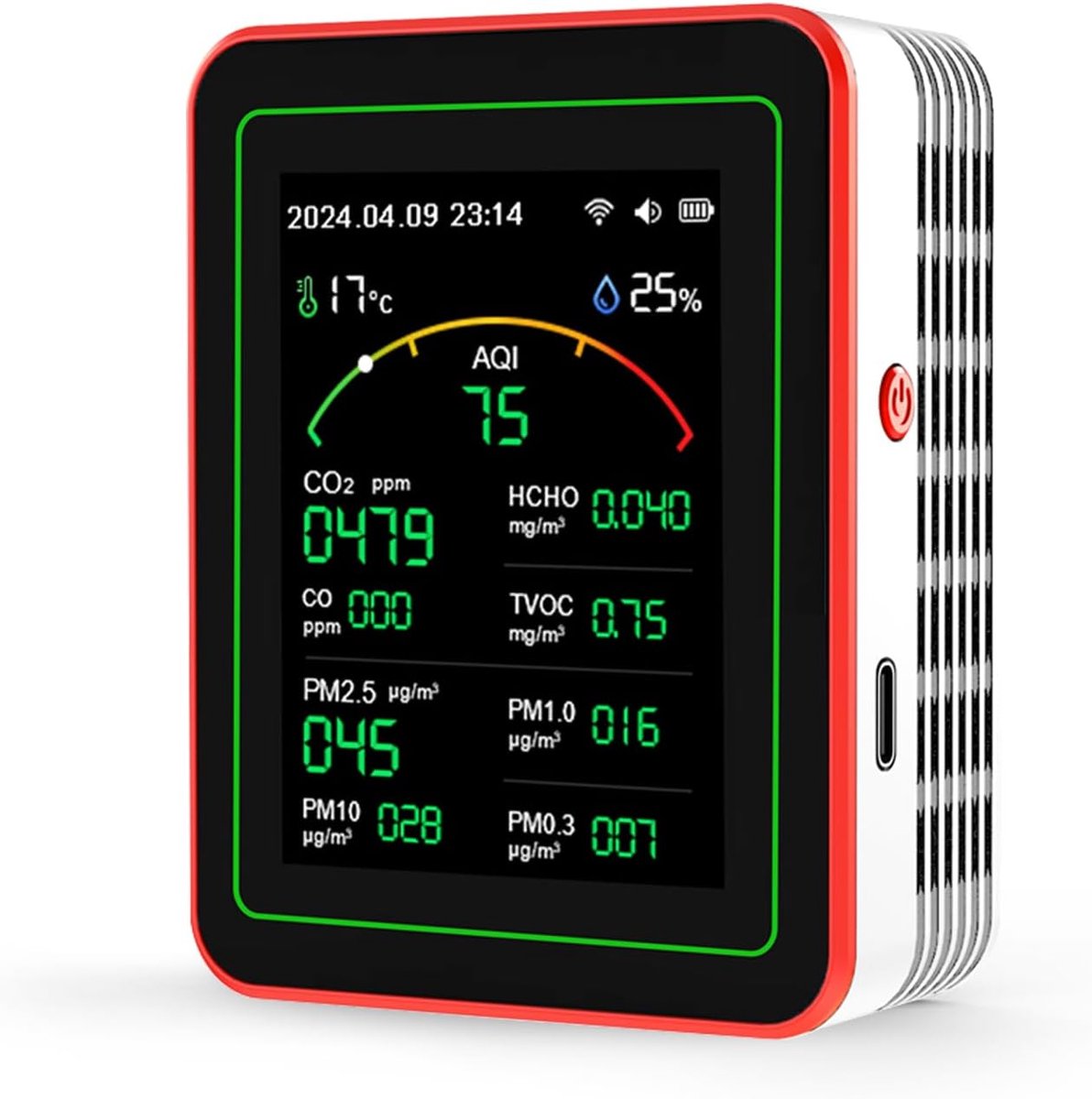 15-in-1-raumluftqualitätsmonitor Mit Co₂-detektor, Pm2,5- Und Pm10-messung, Formaldehyd- Und Tvoc-messung Sowie Echtzeitwarnungen (weiß)