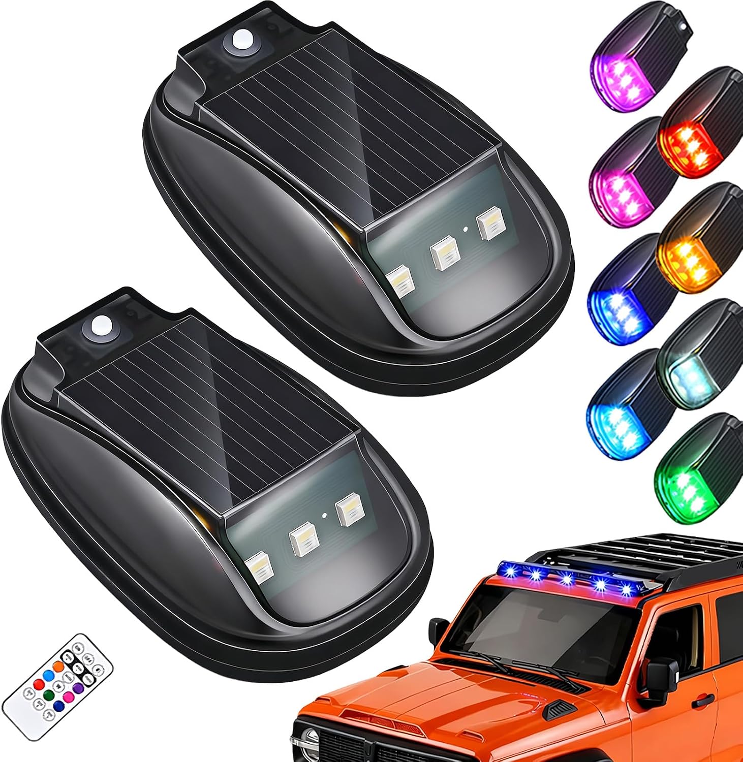 5er-pack Solarbetriebene Rgb-blinklichter – Kabellos Mit Fernbedienung Und 8 Farben – Wasserdicht Und Bohrfrei Montierbar – Automontage – 5er-pack