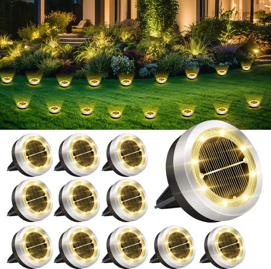 Das Set Beinhaltet 12 Solar-bodenleuchten Und 8 Solar-led-außenleuchten, Wasserdichte Solar-außenstrahler Mit Warmweißem Licht.
