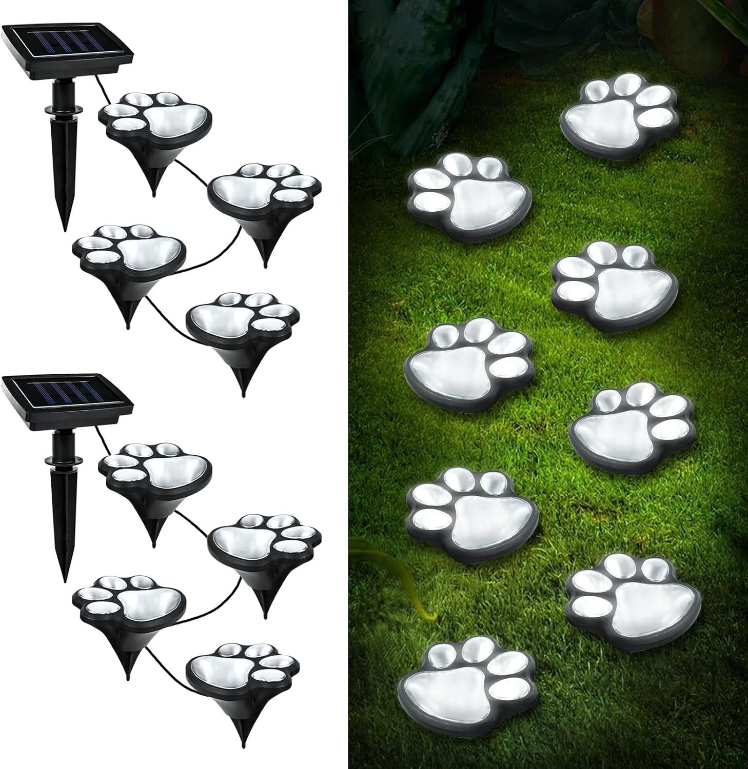 8er-pack Wasserdichte Led-streifen Mit Tierpfotenabdruck Für Den Außenbereich, Solar-wege- Und Gartenleuchten