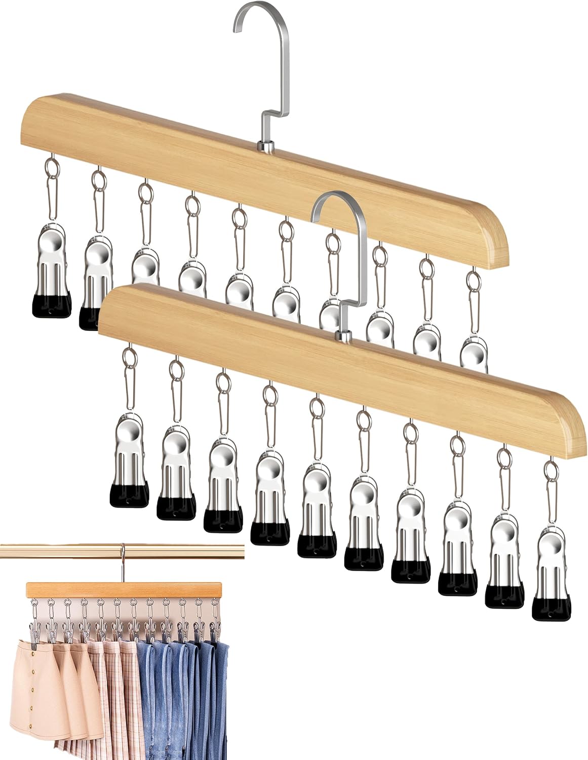 Kleiderschrank-organizer Mit 10 Clips, 360° Drehbarem Holzkleiderbügel, 2-teilig