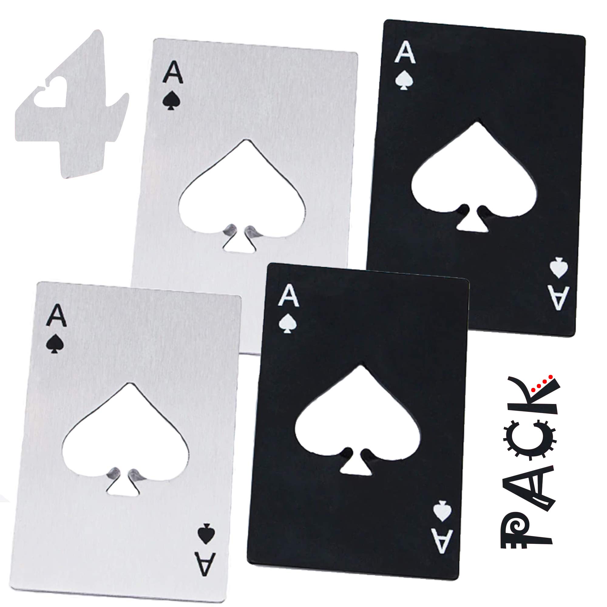 🍻 4er-pack Flaschenöffner In Spielkartenform (2 Schwarze & 2 Silberne) – Edelstahl – Kunstvoller Flaschenöffner In Spielkartenform – Bierflaschenöffner 🍻