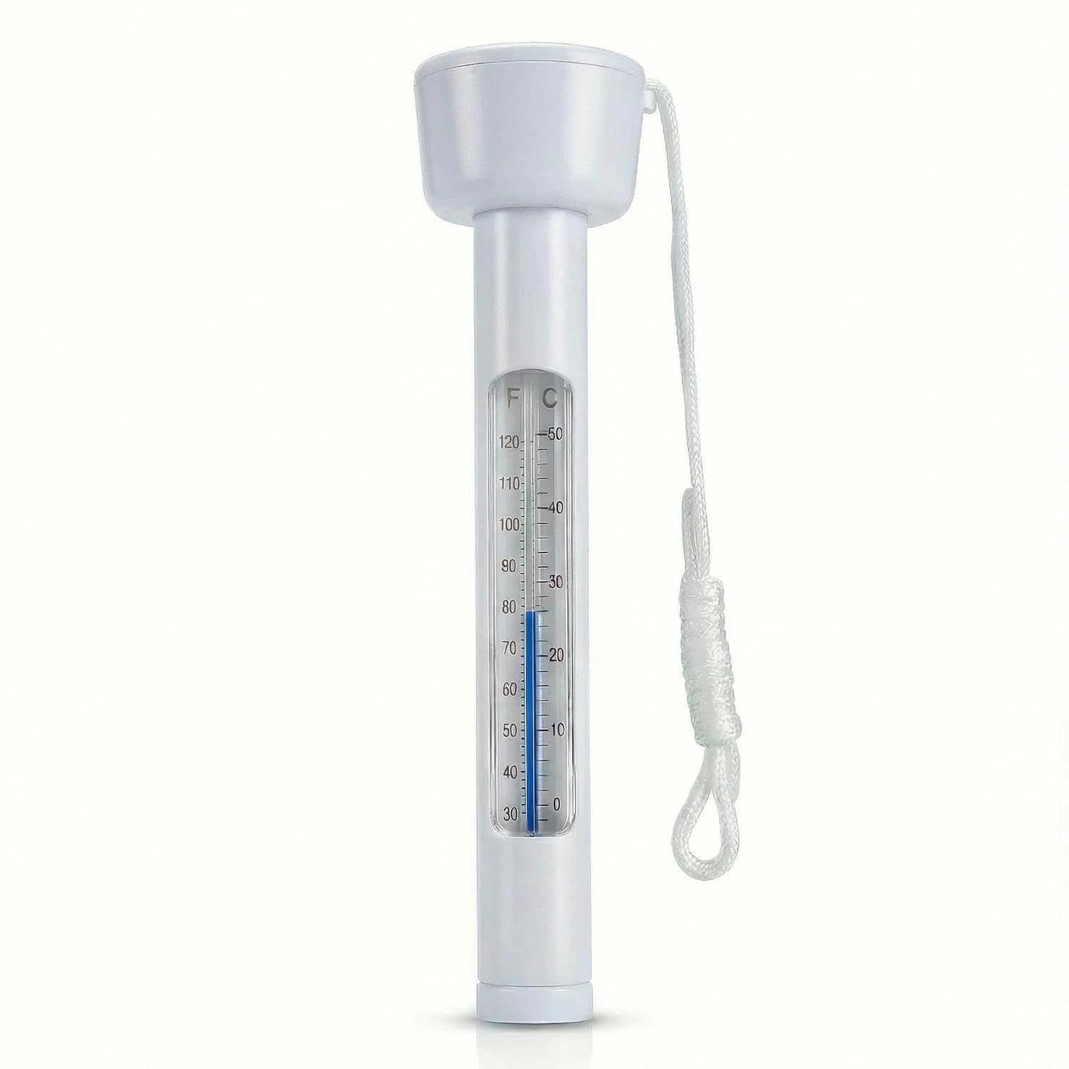 Schwimmendes Poolthermometer Mit Kabel, Groß, Gut Ablesbar, Bruchsicher, Weiß